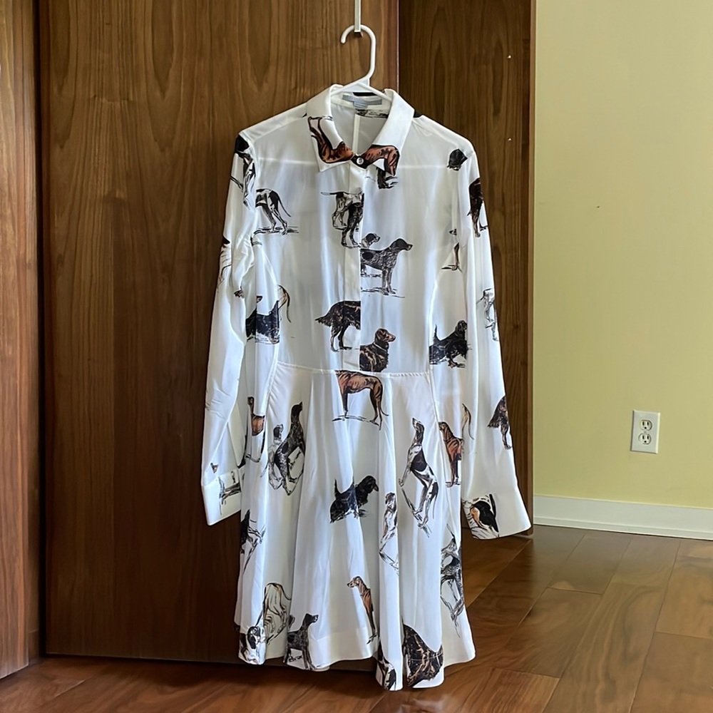 Stella McCartney dog printed silk dress.